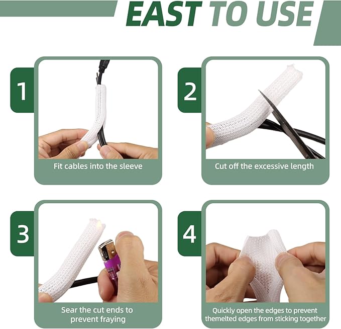 Split Wire Loom Tubing, Cable Protector Sleeve, Braided Cable Management for TV/Computer/Home Theater/Engine Bay, Cord Protectors from Pets No Chew (White, 3/4"-10ft)