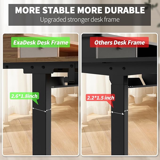 ExaDesk 55 * 30 Inches Electric Standing Widened Desk Adjustable Height with 4 Drawers, Double Storage Shelves Stand Up Desk, Home Office Workstation Sit Stand up Desk (Light Rustic Brown)