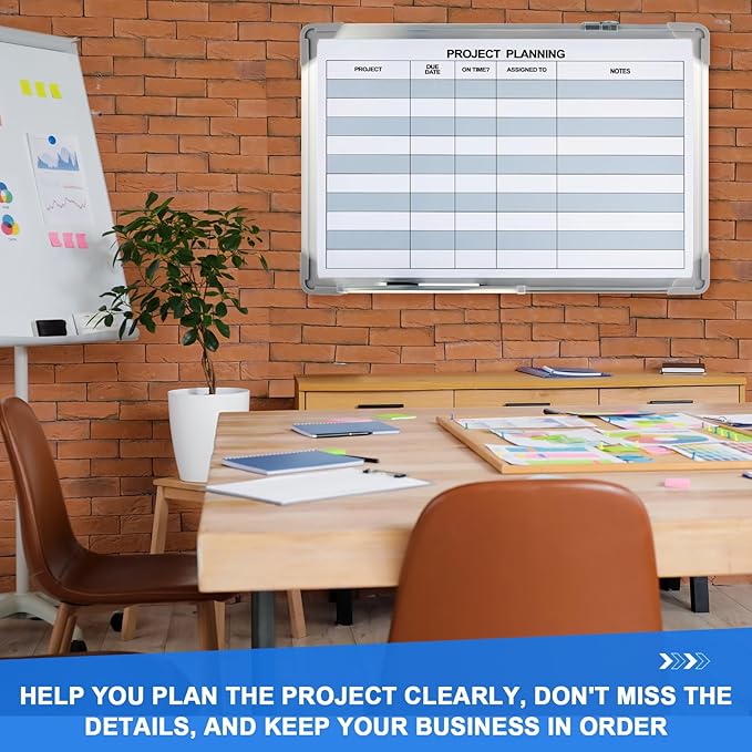 Lincia Project Planning Dry Erase Whiteboard Magnetic Dry Erase Board with Lines Sliding Marker Tray Aluminum Frame White Board Planner for Wall Project Scheduling Track Office Supplies(18"x12")