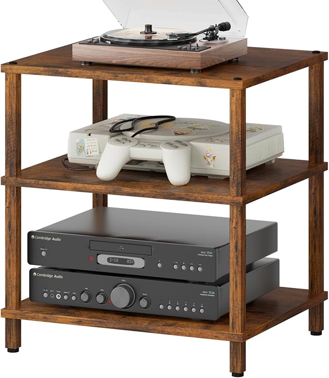 3-Tier AV Media Player Stand, brown Stereo Cabinet, Modern Stereo Cabine,Game Console Shelf,Wooden TV Stand,Multifunctional Entertainment Center, Suitable for Home, Conference Room, Game Studio
