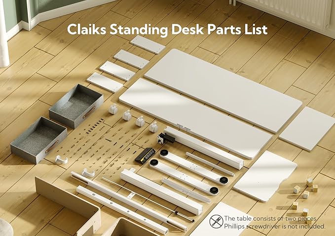 Claiks Standing Desk with Drawers, Adjustable Stand Up Electric Standing Desk Adjustable Height with Storage Shelf and Splice Board, 63 Inch, White