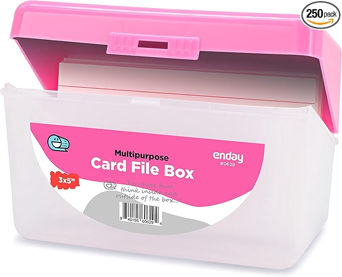 Enday Index Card Holder Pink, 3x5 Note Flash Card Organizer Case, Index Card File w/flip top, Notecard Recipe, Holder, Holds 250 Cards, Also Available in Purple, Red, Green, Blue, Grey (1 PC)