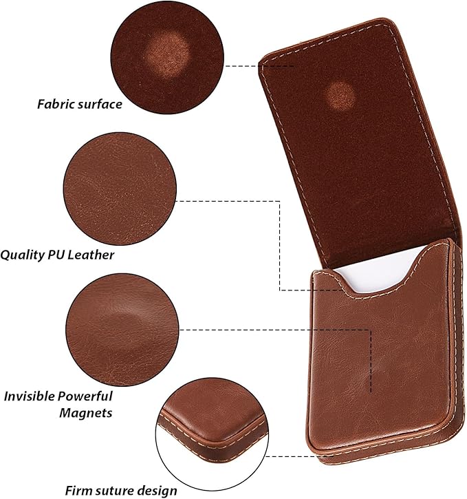 Outus 2 Pieces Business Card Holder, PU Leather Business Card Case Pocket Wallet with Magnetic Shut for Valentines Gift Men Women(Black and Light Coffee,Classic)