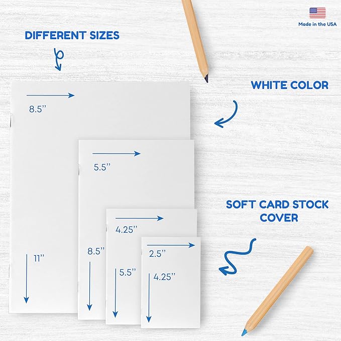 Hygloss Blank Books - Bulk 10 Pack – 4.25" x 5.5" A6 White Paperback Blank Books for Kids to Write Stories, Doodle, Arts & Crafts – Plain Drawing Sketchbook, Unlined Journal, Notebook Without Lines