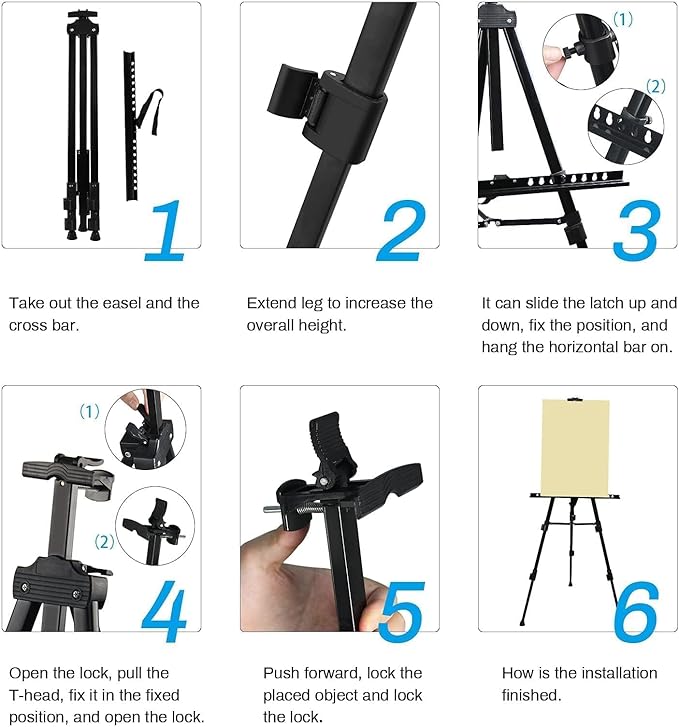 Art Artist Easel Stand for Sign,RRFTOK Metal Tripod Adjustable Easels for Painting Canvases Height from 21" to 66" with Reinforced Triangle,Carry Bag for Table-Top/Floor Drawing and Displaying,Black