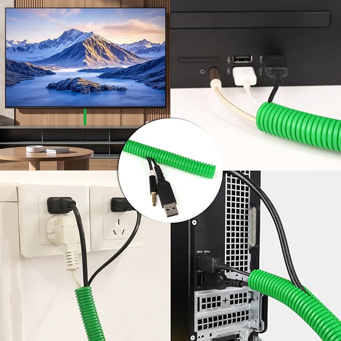 Split Wire Loom Tubing,10,25ft Cord Protectors from Pets No Chew, Flexible Wire Covers Cord Protectors, Protective Split Cable Sleeve for Automotive Home Industrial Wires(Green, 0.51inch-10ft)