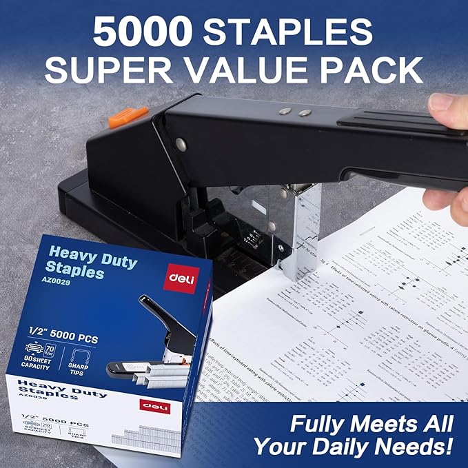 Deli Staples, Premium Heavy Duty Staples for Heavy Duty Staplers, 1/2'' Length, 90 Sheet Capacity, 100/Strip, 5000/Box