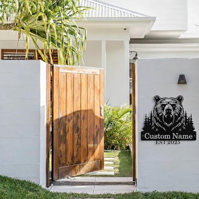 Custom Bear Metal Sign, Custom Bear Metal Wall Art Decor, Personalized Last Name Signs for Home, Rustic Farmhouse Black Wall Decor for Cabin, Bedroom, Living Room, Porch