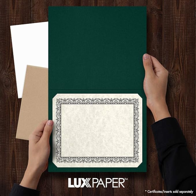 LUXPaper 9.5" x 12" Certificate Holders | Green Linen | 100lb. Cover | 25 Qty