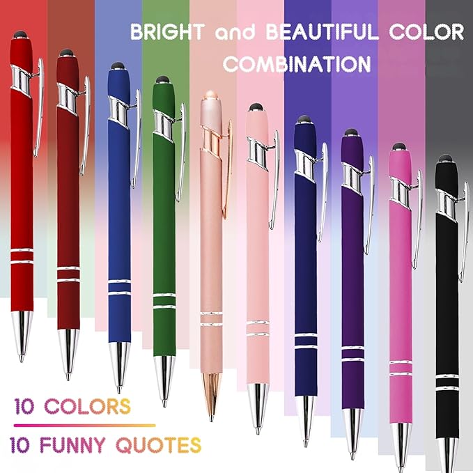 CRME 10pcs Inspirational Blue Pens Ballpoint Set Multi Tool Pens with Stylus Tips Compatible with Any Touchscreen Device Funny Desk Decor Encouragement Gifts for Birthday Party