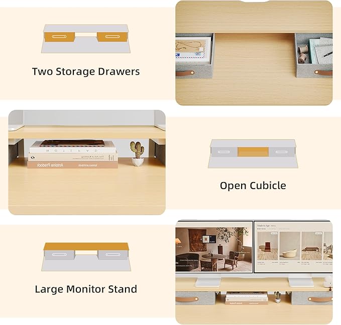 Claiks Electric Standing Desk with 2 Drawers, Adjustable Standing Desks with Storage, Height Adjustable Stand up Desk for Home Office with 2 Hooks,55 Inch Natural