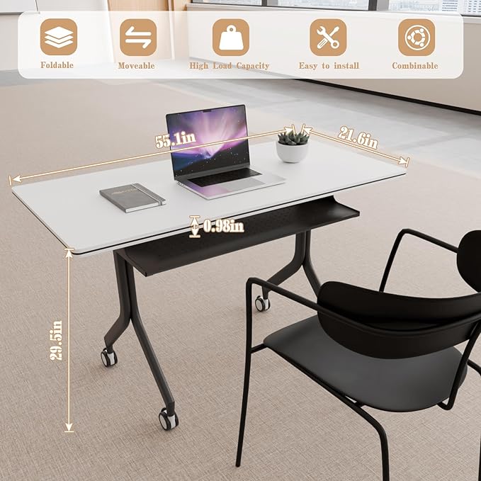 Goakwwuz Conference Room Table, Folding Conference Tables,Thicken Grey Tabletop,Flip Top Wooden Seminar Meeting Room Table for Conference Room Offices (8, Black Drawer, 55.1”)