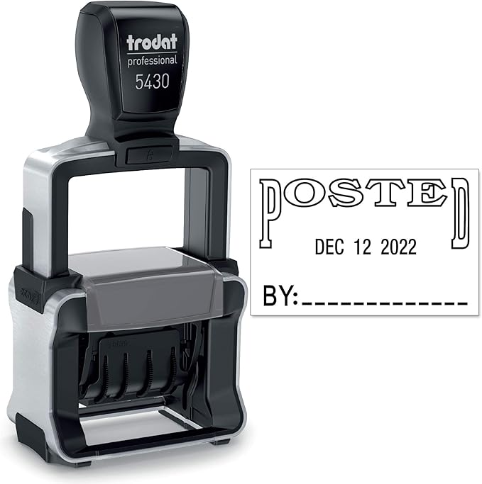 Trodat 5430 Professional Self-Inking Date Stamp with Posted - Black Ink