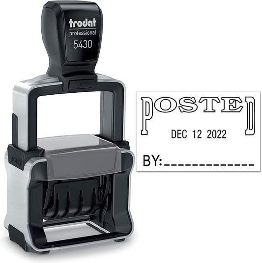Trodat 5430 Professional Self-Inking Date Stamp with Posted - Black Ink