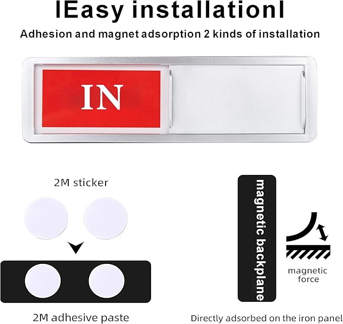 In or Out Door Sign, Sliding Status Indicator for Office Home Meeting Room, Red Green In Out Slider Sign (Silver)
