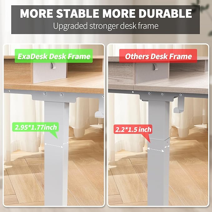ExaDesk Electric Standing Desk, 63 * 30 Inches Adjustable Height with 4 Drawers, Double Storage Shelves, Home Office Workstation Sit Stand up Desk (Nature)