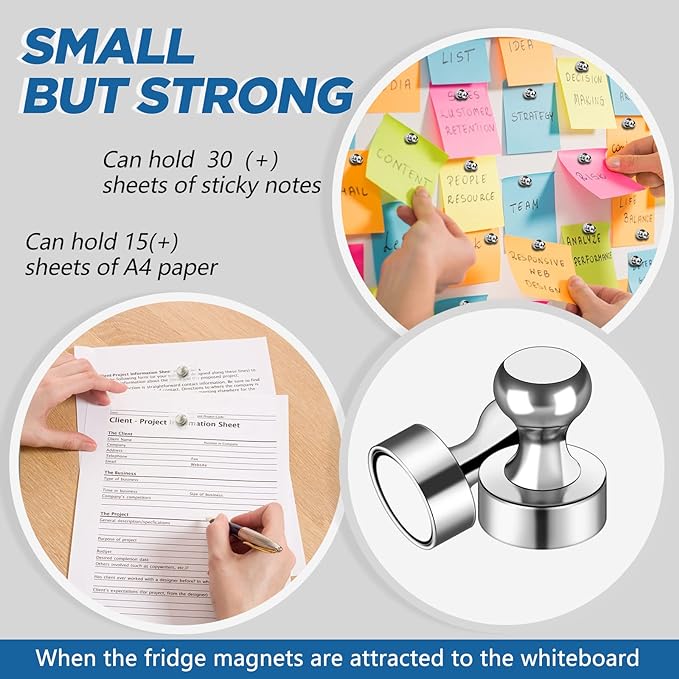 LOVIMAG Fridge Magnets 50 Pcs Refrigerator Whiteboard Small Strong Magnet Classroom Kitchen Accessories Decorative Locker Set Decor Must Haves Office Calendar Refrigerador Magnetic Cute Crafts Silver