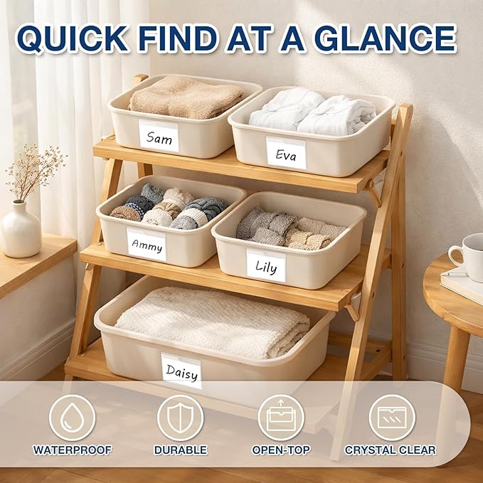 H4D 24 Pack Labels for Storage Bins, 3" x 5" Plastic Clear Adhesive Index Card Holders, Tote Label Pockets for Organizing Storage, Library Card, Shelves