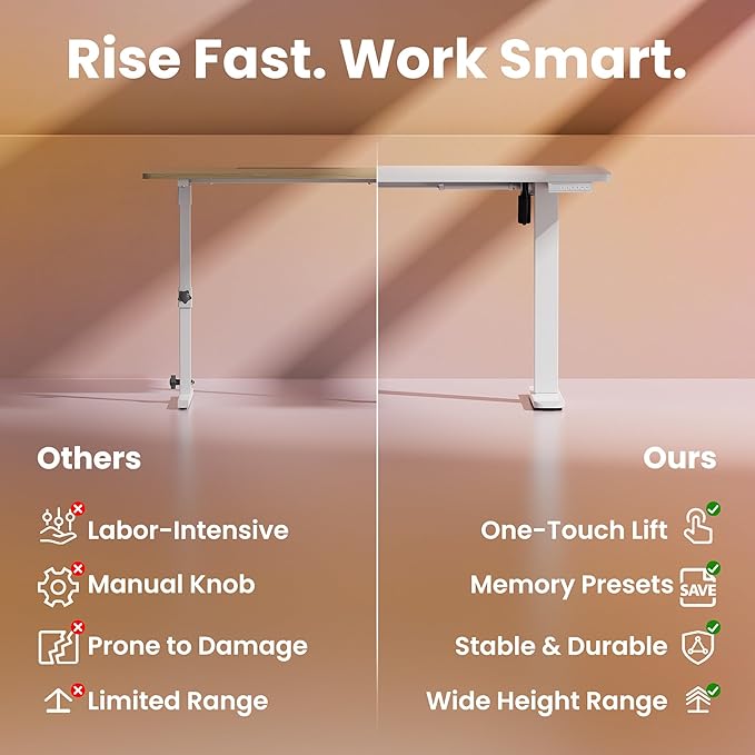 HUANUO 71 x 30 inch Electric Standing Desk Adjustable Height, 4 Memory Height Settings, Sit Stand Up Desk for Home Office & Computer Workstation, White
