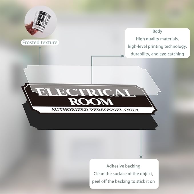 Electrical Room Door Sign for Business，Self-Adhesive Durable Modern Electrical Closet Room Sticker for Home, UV and Weather Resistant Authorized Personnel Only Signs for Business ，Workplace