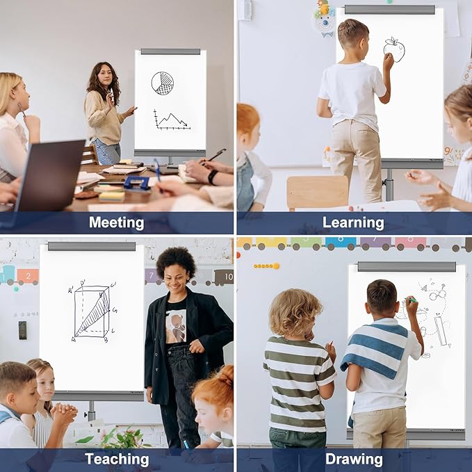 TSJ OFFICE Rolling Whiteboard Standing - 40 x 26 Inches Magnetic Mobile White Board with Stand, Height Adjustable Dry Erase Board on Wheels with Paper Clamp on Top, Gray