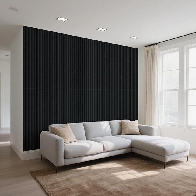 Tao.space 6 Pack Acoustic Panels 3D Wave Sound Proof Foam for Walls, 47.2"x11.8" Self-Adhesive Sound Absorbing Panels for Noise Reduction in Home Office & Studio, Decorative Wall Tiles (Black)
