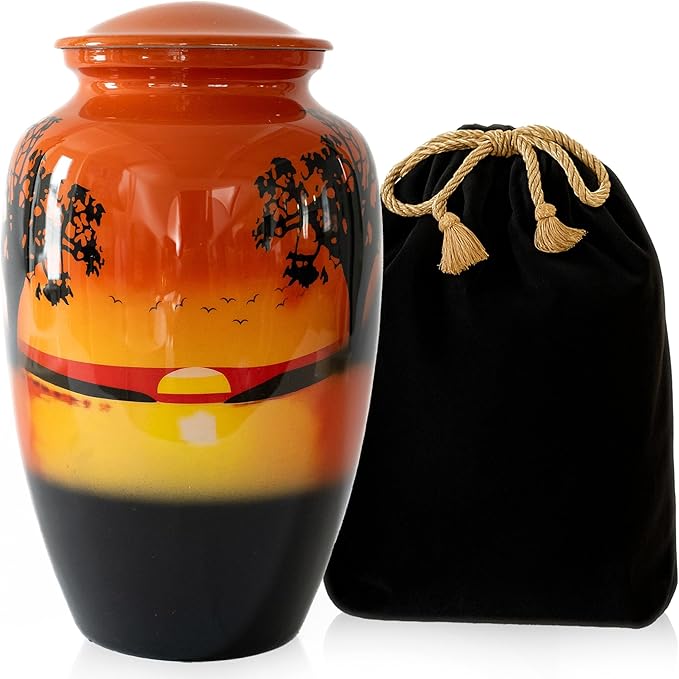 Modern Memorials Cremation Urn for Ashes - Large Urn for Man & Women - 200 Cubic Inches - Includes Velvet Storage Bag - Safari Style