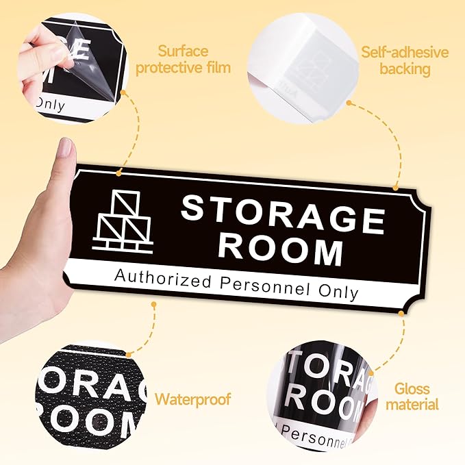 Storage Room Door Sign for Business, Self-Adhesive Durable Modern Storage Room Sticker, UV and Weather Resistant Authorized Personnel Only Signs for Home, Business, Restaurants, Private Area