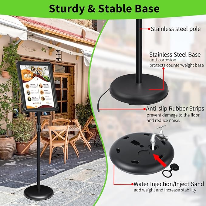 INNOVSIGN 2Packs Adjustable Pedestal Sign Holder Stand 11''x17'', Floor Standing Poster Sign Stand for Vertical/Horizontal View Sign stand,Outdoor/Indoor Standing Sign Holders(Black, Round)