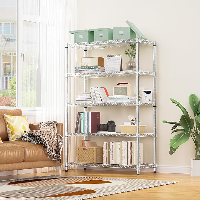 M MZG 1750 LBS Storage Shelves 5-Tier Utility Shelving Unit Steel Organizer Wire Rack for Home,Kitchen,Office,Garage, Capacity 17.7" D x 47.2" W x 72.3" H | Organizer Wire Rack, for Home, Kitchen, Office, Garage, 1750 LBS Capacity