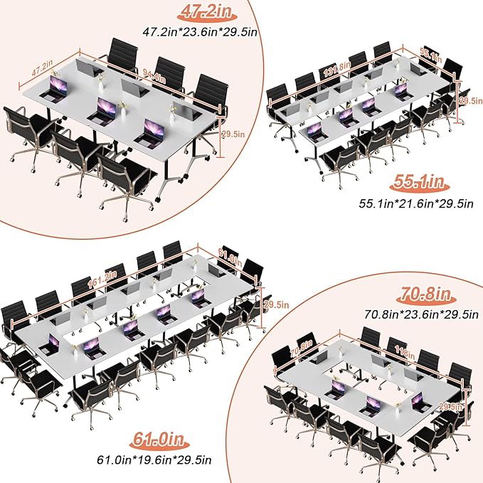Conference Table Flip Top Mobile Conference Room Tables,Folding Conference Table with Wheels,Large Meeting Training Seminar Table Saving Space for Office Classroom(12A,61'')