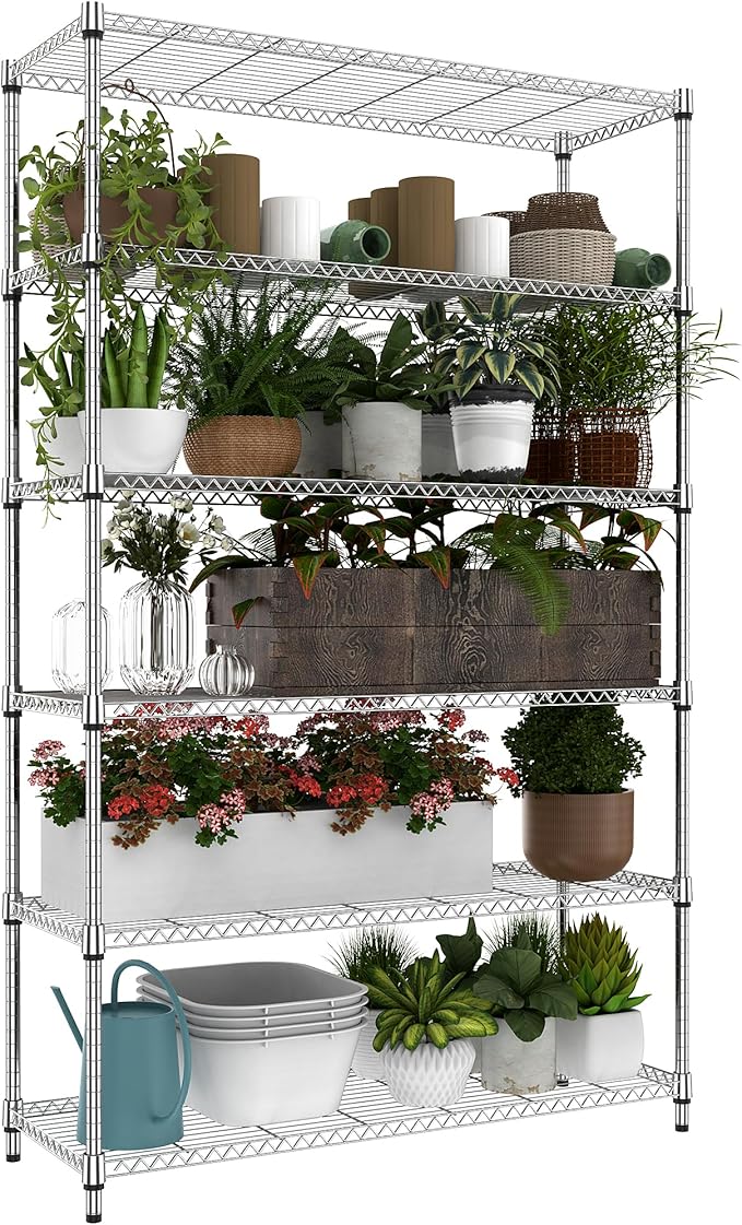 M MZG 6 Tiers Storage Shelves Load 2100LBS, Metal Shelving Wire Metal Shelving Unit Shelves for Storage Adjustable Garage Shelving for Pantry Kitchen Garage Chrome 17.7" D x 47.3" W x 82.4" H