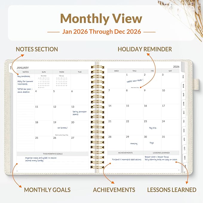 SUNEE 2026 Planner 8.5" x 11" – Dated Productivity Planner for Time Management - Daily,Weekly & Monthly Planner to Achieve Goals - Planner 2026 dated from January 2026 – December 2026,Beige