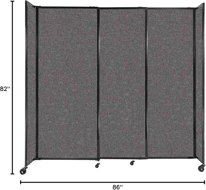 Versare Straightwall Sliding Portable Wall Partition | Freestanding Office Dividers | Locking Wheels | Temporary Room Separator | 7'2'' Wide x 6'10'' Tall Charcoal Gray Fabric Panels