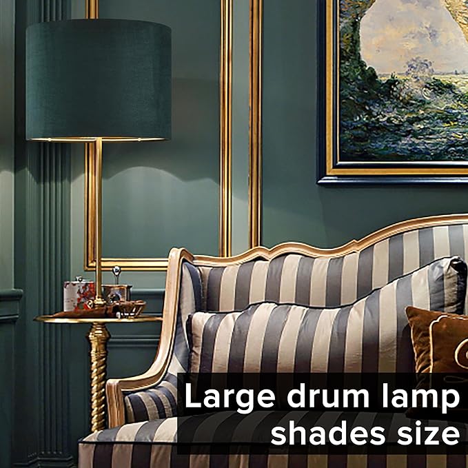 Green Velvet Lampshades Set of 1 Large Drum Lamp Shade 16" Top x 16" Bottom x 12" High (Spider) Modern Lamp Shade - Ideal for Table & Floor Lamps - Lampshades Replacement - By GO&SO