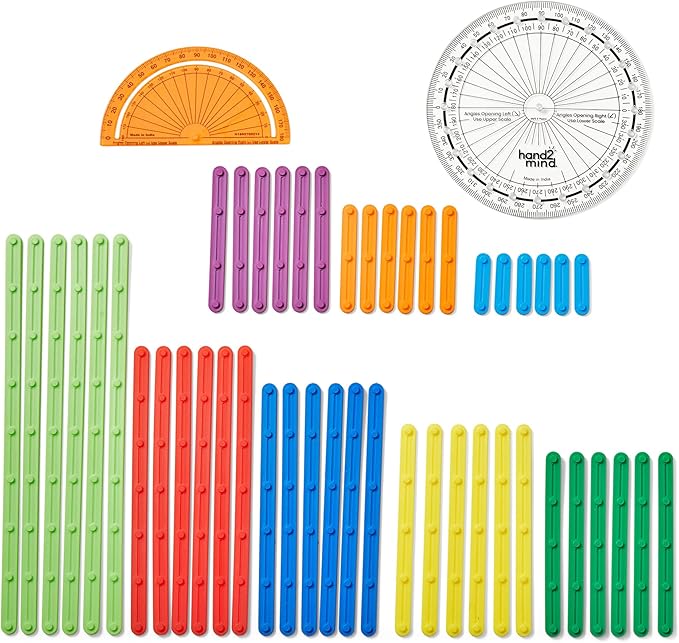 hand2mind AngLegs Starter Set with 2 Protractors, Geometry Manipulatives, Geometric Shapes for Classroom, Montessori Math Materials, Math Teaching Tools, 4th Grade Math Manipulatives for Kids