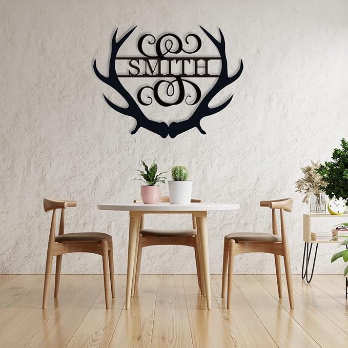Personalized Monogram Antlers with Initials and Name Sign Custom Last Name Sign Personalized Family Name Sign Personalized Metal Sign Antler Monogram Letter Sign Wedding Housewarming Anniversary Gift