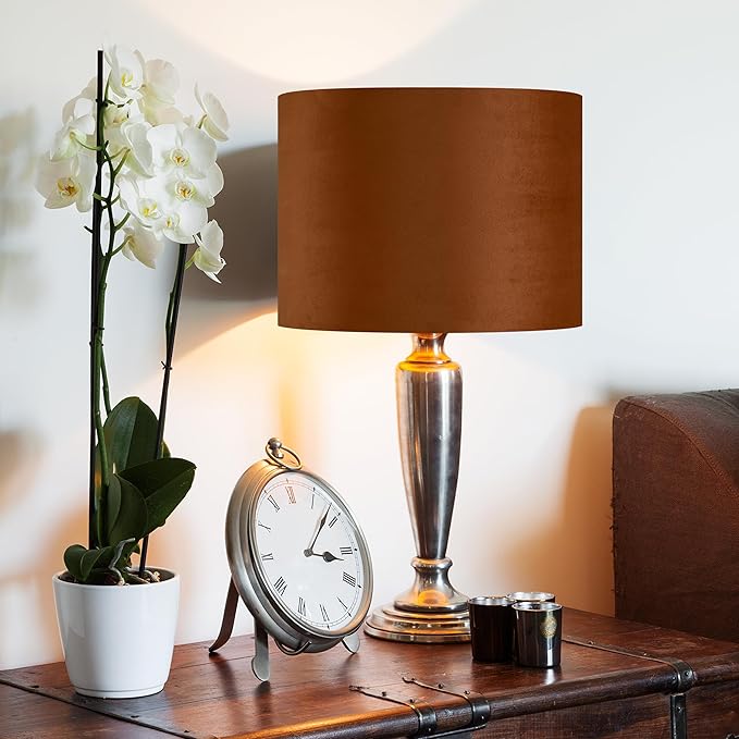 GO&SO 1 PCS Burnt Orange Velvet Drum Lamp Shade,Modern Replacement Lamp Shades 13" Top x 13" Bottom x 10" High(Spider) Medium Fabric Lampshade for Table Lamp,Floor,Bedside -Assembly Require