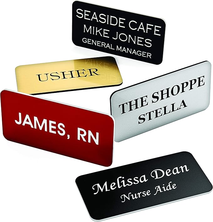 Custom Engraved Name Tag Badges – Personalized Identification with Pin or Magnetic Backing, 1 Inch x 3 Inches, White/Burgundy