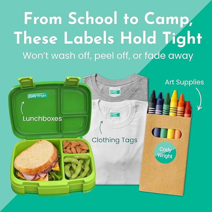 Name Bubbles - Basic Daycare Name Stickers for Kids (102 Count) - Personalized Waterproof Name Labels for School Supplies, Clothing Tags, Baby Bottles, All Ages - Washable Stick-On Labels (Split)