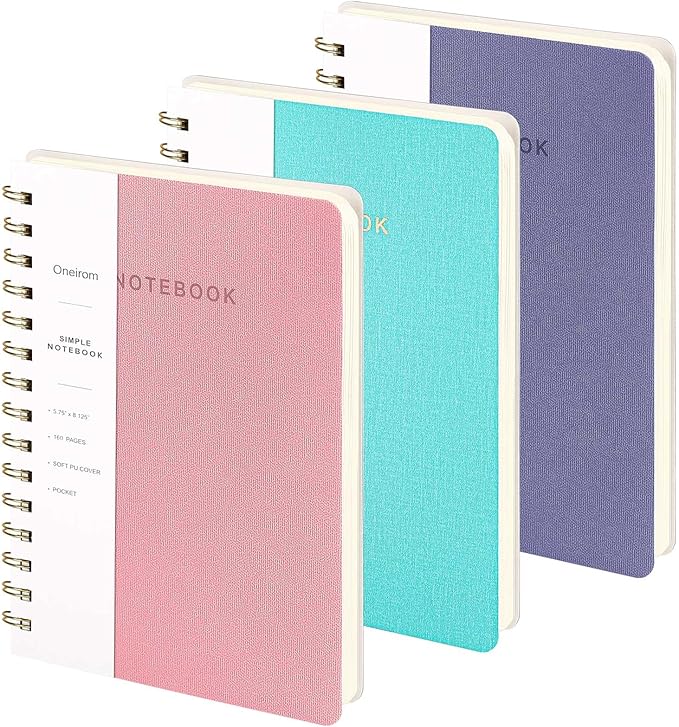 Spiral Notebook-5.75" x 8.125" College Ruled Journal with Inner Pockets and 160 Pages,PU Leather Cover Business Journal, Twin-Wire Binding Notebook Perfect for Office & Home School Supplies 3 pack Pink/MintGreen/Violet