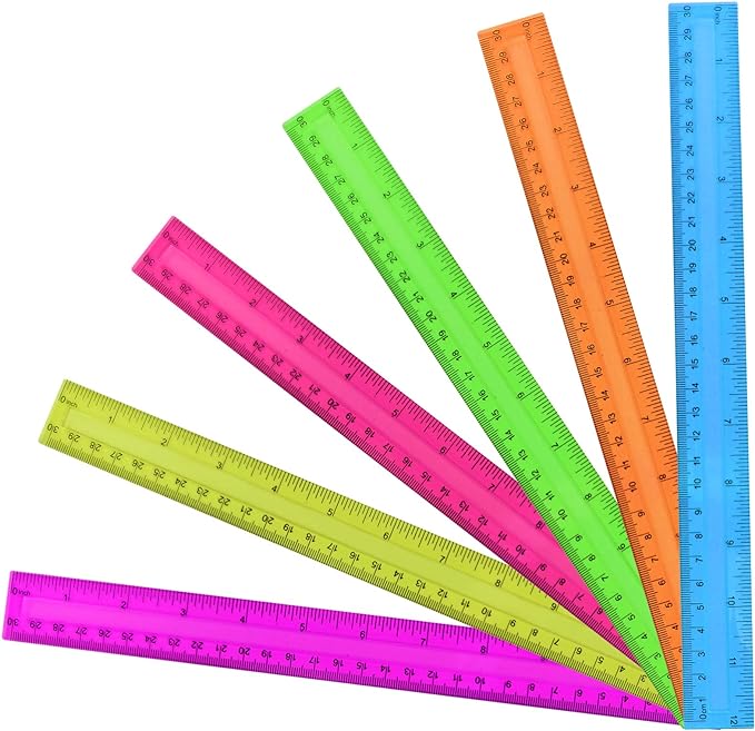 30PCS Clear Ruler, 12 Inch Plastic Rulers for School, Home, or Office, Clear Plastic Rulers, Assorted Colors.