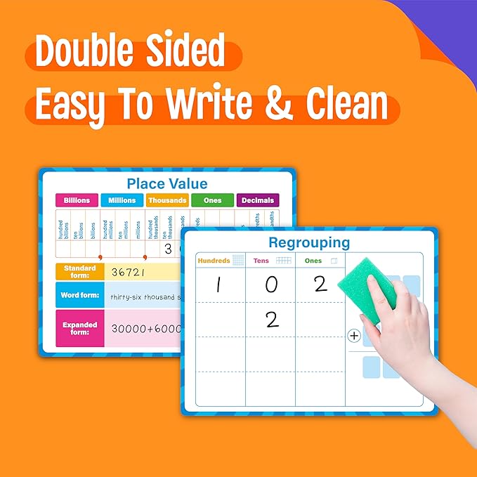 8 Packs Place Value Whiteboards, Double Sided Dry Erase Card Writable and Erasable Math Learning White Board for Kids, Students, Classroom and Home (Each Measures 12” x 9”)