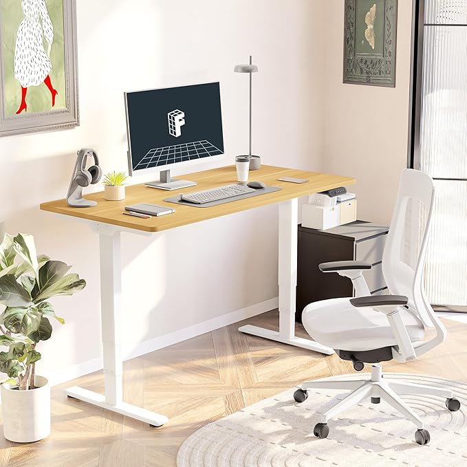 FLEXISPOT E6 3-Stage Dual Motor Electric Standing Desk 48 x 30 Sit Stand Up Desk, Holds 220 lbs, Adjustable Height w/Memory Presets, One-Piece Maple Desktop & White Frame, Ships in 2 Boxes