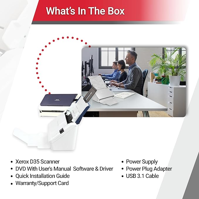 Xerox Visioneer Xerox D35 Scanner, USB Office Document Scanner for PC and Mac, 45 PPM, Automatic Document Feeder (ADF), White