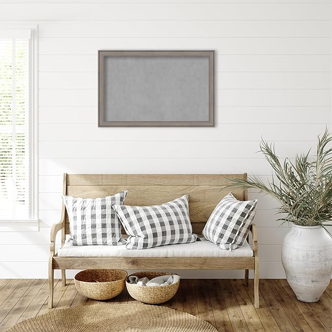 Amanti Art Grey Framed Magnetic Board 23x35 Large Vision Board for use with Magnets, 100% Metal Sheet to Display Items as Office Decor or for Home Organization in mudroom, Kitchen or Kids Room