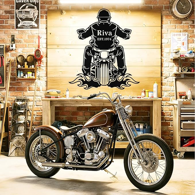 Custom Motorcycle Metal Signs Personalized Biker Name Sign Custom Garage Decor Motorbikes Wall Art Decor Motorcycle Sign Men Room Decorate Gifts for Men Husband Rider