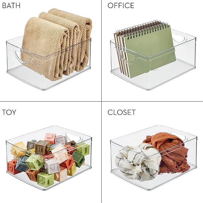 iDesign Plastic Stackable Kitchen Cabinet Storage Bin with Handles - Clear Pantry Organizer