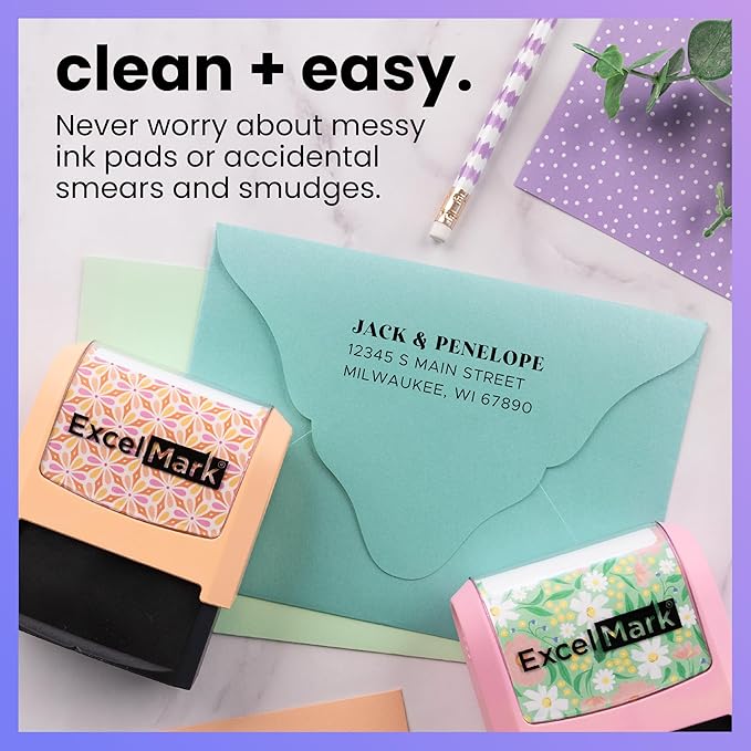 ExcelMark Address Stamp - Custom Return Address Stamp with Elegant Designs, Vibrant Colors & Patterns – Perfect for Mail, Invitations & Gifts (Seafoam Mount, The Statement)