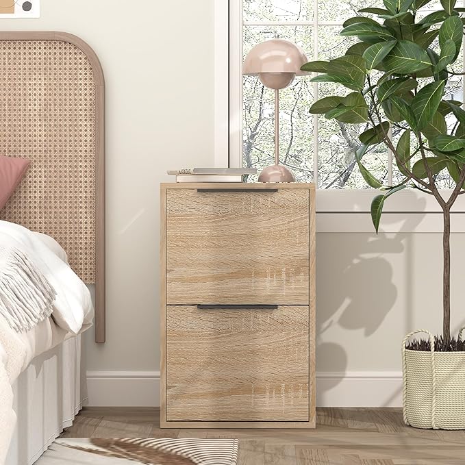 FATIGOS Wood File Cabinet 2 Drawer Filing Cabinets with Hanging Bars for Letter Size, Wooden Samll Vertical Filing Cabinet for Home Office, Oak